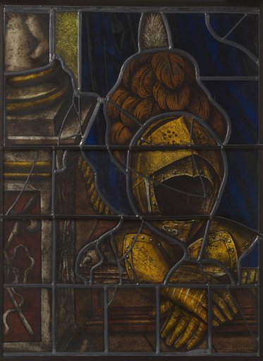First panel of the window with Prince Maurice in a praying posture