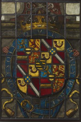 Fourteenth panel of the window with Prince Maurice in a praying posture