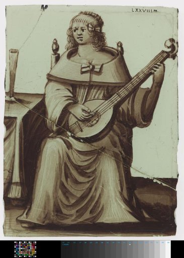 Panel with a woman playing a cittern