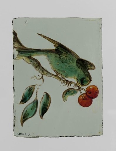 Panel with a bird on a cherry branch