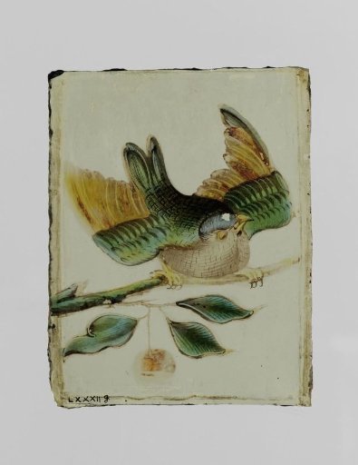 Pane with a bird on a branch