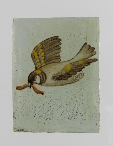 Panel with a Flying Bird Holding a Caterpillar in its Beak