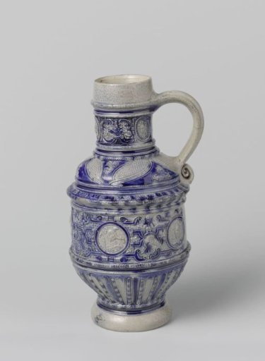 Jug with satyrs, portraits and floral scrolls