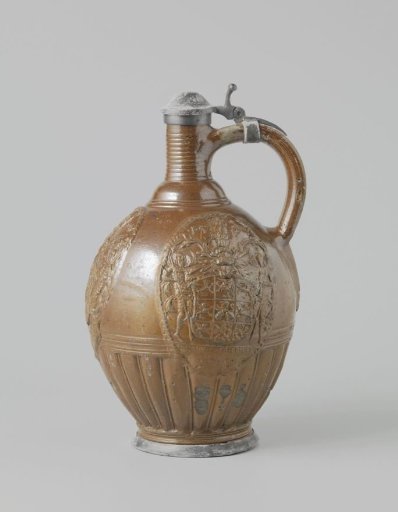 Jug with a coat of arms and a ribbed neck