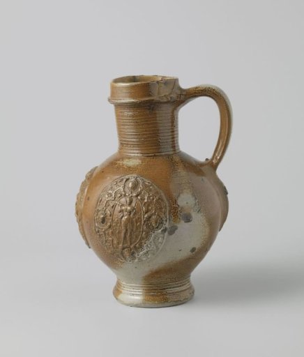 Jug with a standing man and ribbed neck