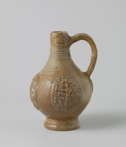 Jug with music making lady and ribbed neck