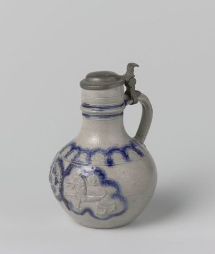 Jug with flowers, medallion and lions