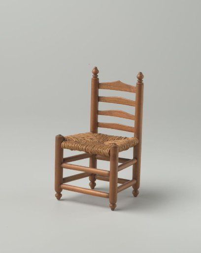 Knob chair made of maple wood with smooth, turned stiles and cross rails, front legs and back stiles ending in finely turned knobs