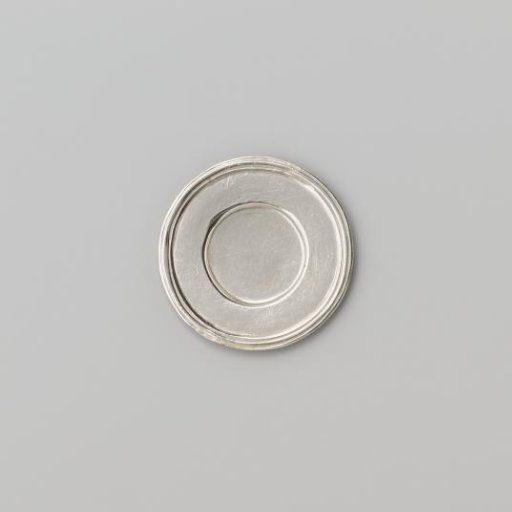 Silver-Coloured Small Dish with Wide Flat Profiled Rim.