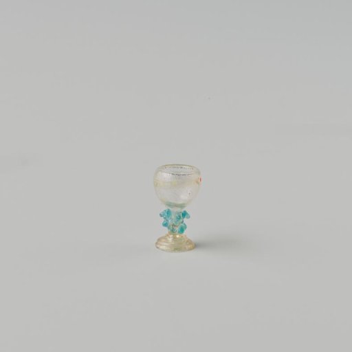 Römer of clear colourless glass with blue knobs on the stem; double-walled cup; part of foot and stem missing.