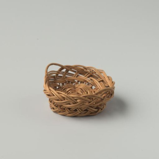 Round basket of round willow, open 'drawn' weave; two handles