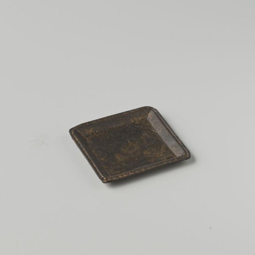 Presentation Tray of Lacquered Pasteboard; Square Sheets with Slanted Raised Edge with Ridge; Black Lacquered and Varnished at Top and Bottom and Decorated with Painting