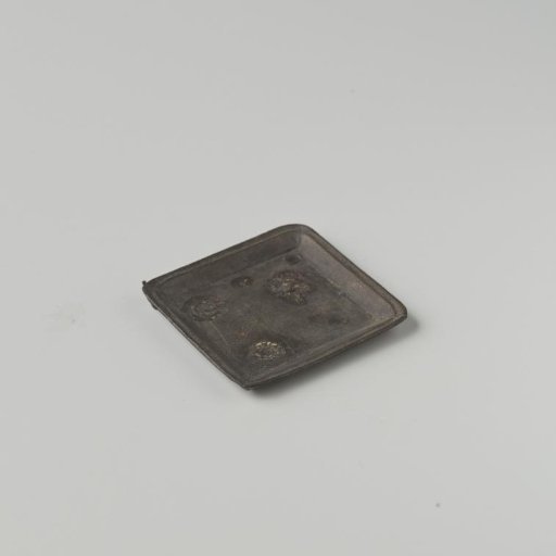 Presentation Tray of Lacquered Pasteboard; Square Sheets with Slanted Raised Edge with Ridge; Black Lacquered and Varnished at Top and Bottom and Decorated with Painting