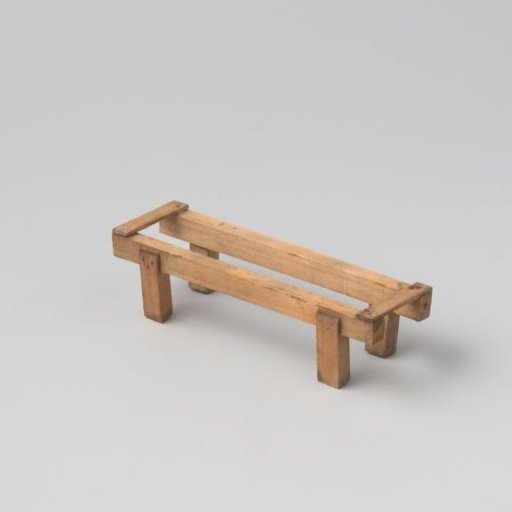 Trestle, consisting of two horizontal beams connected by a thin slat, resting on four sturdy legs (connection by three iron pins)