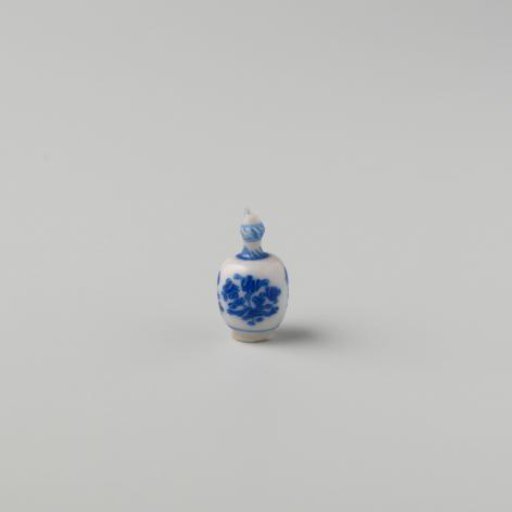 Milk Glass Bottle with Blue Enamel Painting