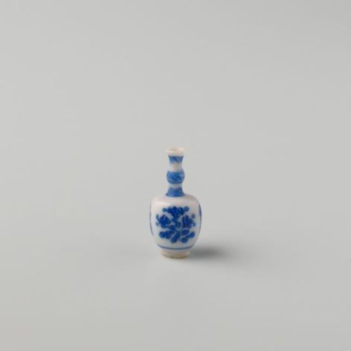 Milk Glass Bottle with Blue Enamel Painting