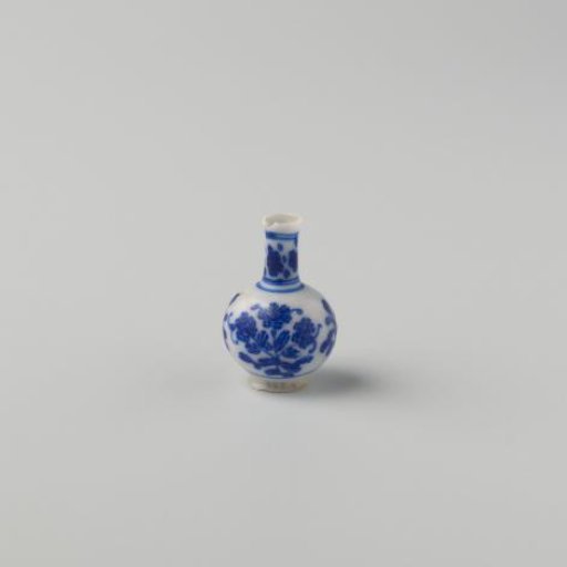Milk Glass Bottle with Blue Enamel Painting