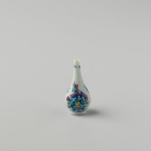 Milk Glass Bottle with Blue Enamel Painting