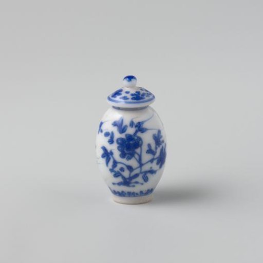 Milk Glass Lidded Pot with Blue Enamel Painting, Imitation Chinese Porcelain; Egg-Shaped Pot, Decoration of Blossom Branches, Loose Lid with Knob, Decorated with Flowers