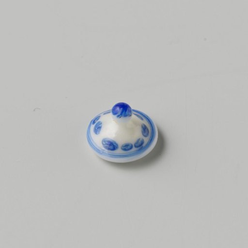 Loose Lid of Milk Glass with Blue Enamel Painting, Imitation Chinese Porcelain; Tall Lid with Knob, Decoration of Dots