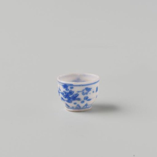 Small Milk Glass Bowl with Blue Enamel Decoration, Imitation Chinese Porcelain; Decoration of Two 'Floral Branches'