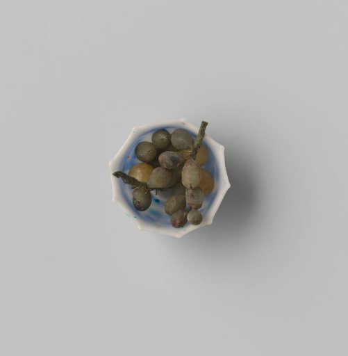 Milk Glass Bowl with Blue Enamel Decoration, Imitation Chinese Porcelain; Decoration of Flowers in Three Panels
