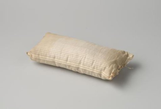 Mattress of blue-white striped linen/cotton fabric