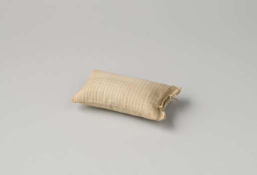 Bolster pillow of blue-and-white striped linen/cotton fabric