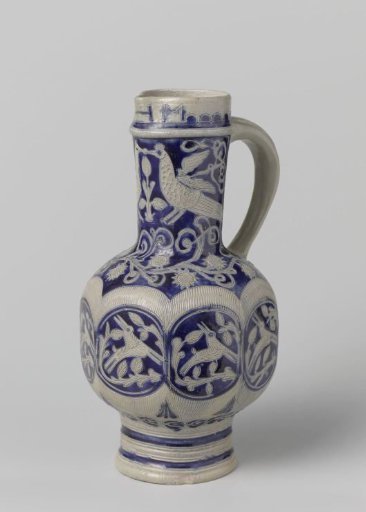 Jug with birds, hare and floral scrolls