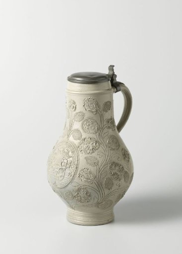 Jug with a coat of arms among floral scrolls