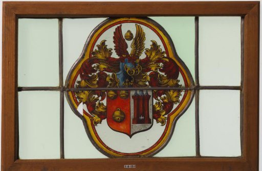 Pane with, among other things, a four-lobed medallion with a coat of arms