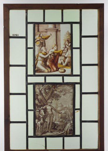 Pane with Praying Figures and Adam in Paradise