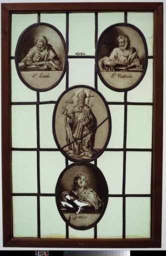 Pane with the saints Luke, Mark, John and a saint holding a sword in one hand and a cross-staff in the other (Boniface?)