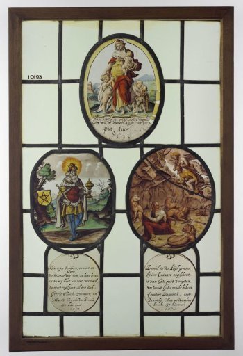Square with the personification of Love, a king with scepter and cup, and Daniel in the lions' den