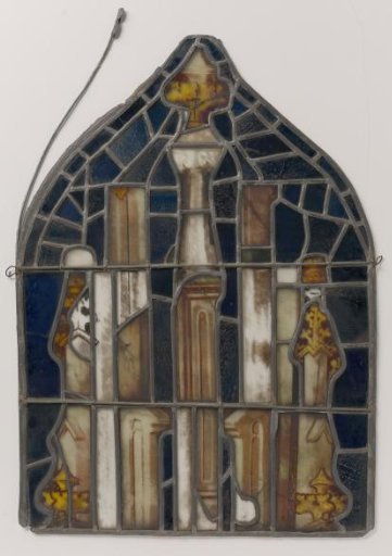 Diamond with a Representation of Architectural Elements against a Blue Background