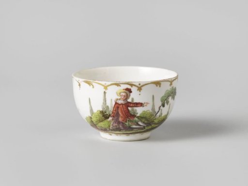 Cup, painted with figures in landscapes. Part of a service