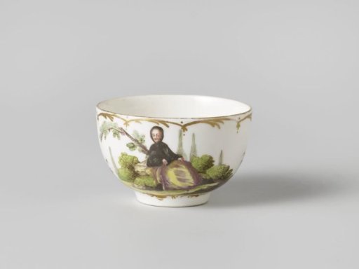 Cup, painted with figures in landscapes. Part of a service