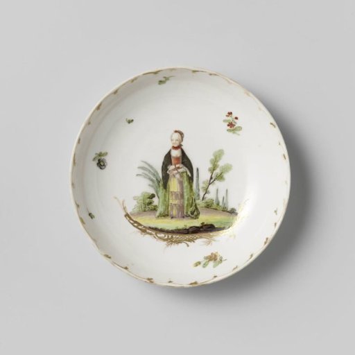 Plate, painted with figures in landscapes. Part of a service