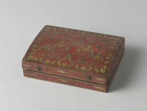 Wooden Box with Four Small Inner Boxes Containing Fish (Tokens) Made of Bone