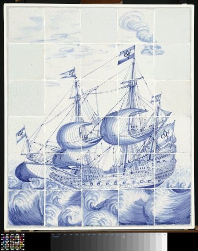 Tile panel with a ship, bearing the VOC A on the flags
