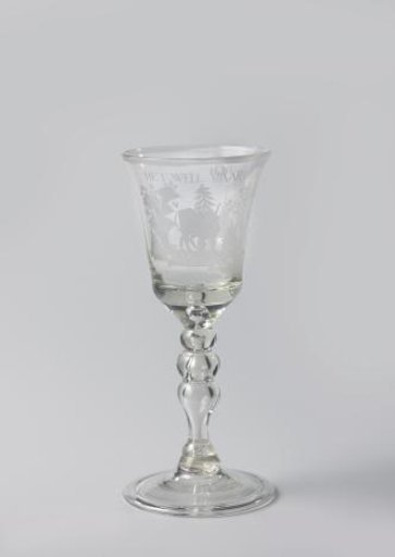 Chalice with two cows and the inscription: HET WELL VAAREN VAN DE ZEEVANGH