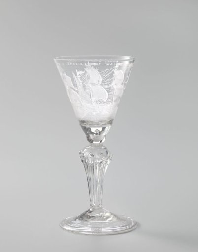 Wine glass with a ship