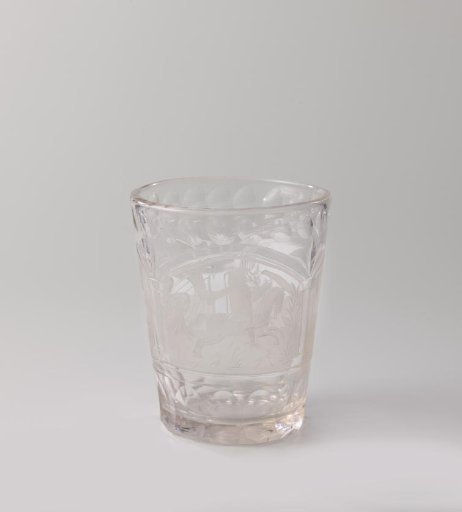 Cup with a cannonier, a rider, and a coat of arms