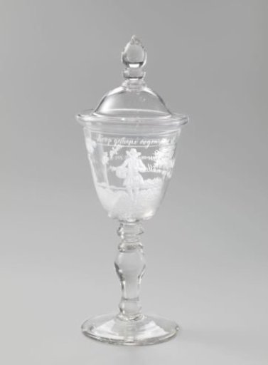 Lidded wine glass with a parody on the speculation in stocks
