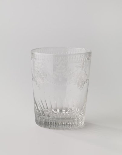 Cup with pearl strings, bows, and garlands
