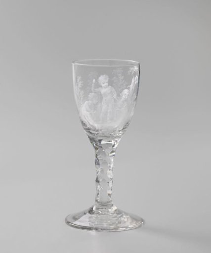 Wine glass with two children working on a bust of William V