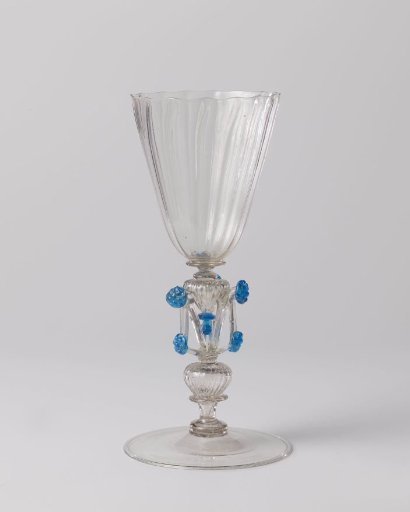 Goblet with a funnel-shaped chalice with vertical, slightly twisted optically blown ribs