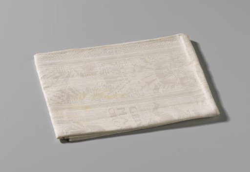 Napkin with the Battle of Malplaquet, the equestrian portrait and coat of arms of John Churchill, Duke of Marlborough