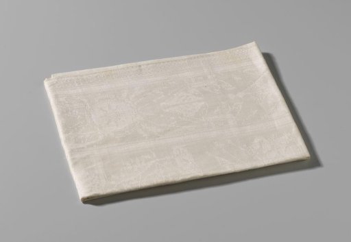 Napkin with the Battle of Malplaquet and the equestrian portrait and coat of arms of John Churchill, Duke of Marlborough