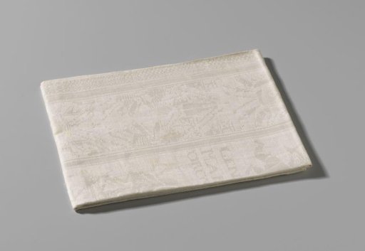 Napkin with the Battle of Malplaquet and the equestrian portrait and coat of arms of John Churchill, Duke of Marlborough